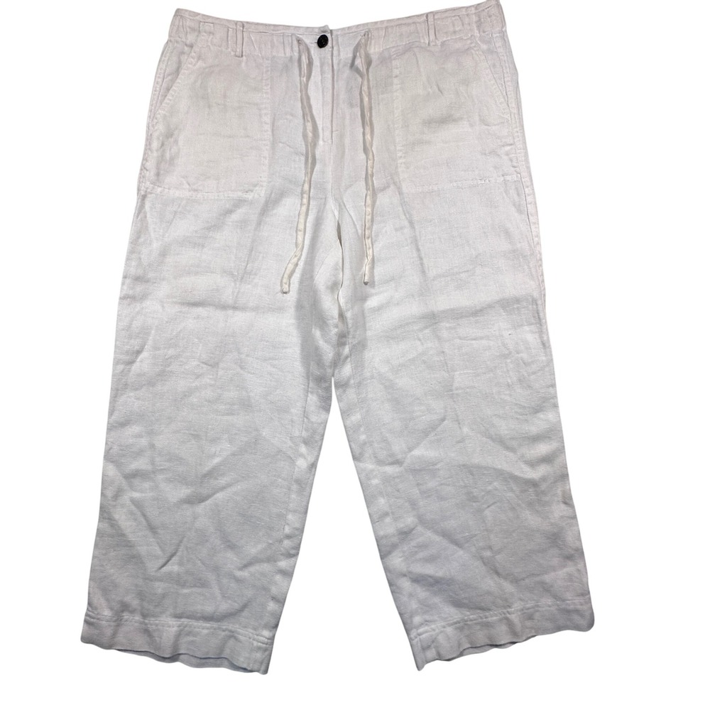 Charter Club‎ 100% Linen Cropped Pants Women 12 Katherine Fit Cropped Drawstring